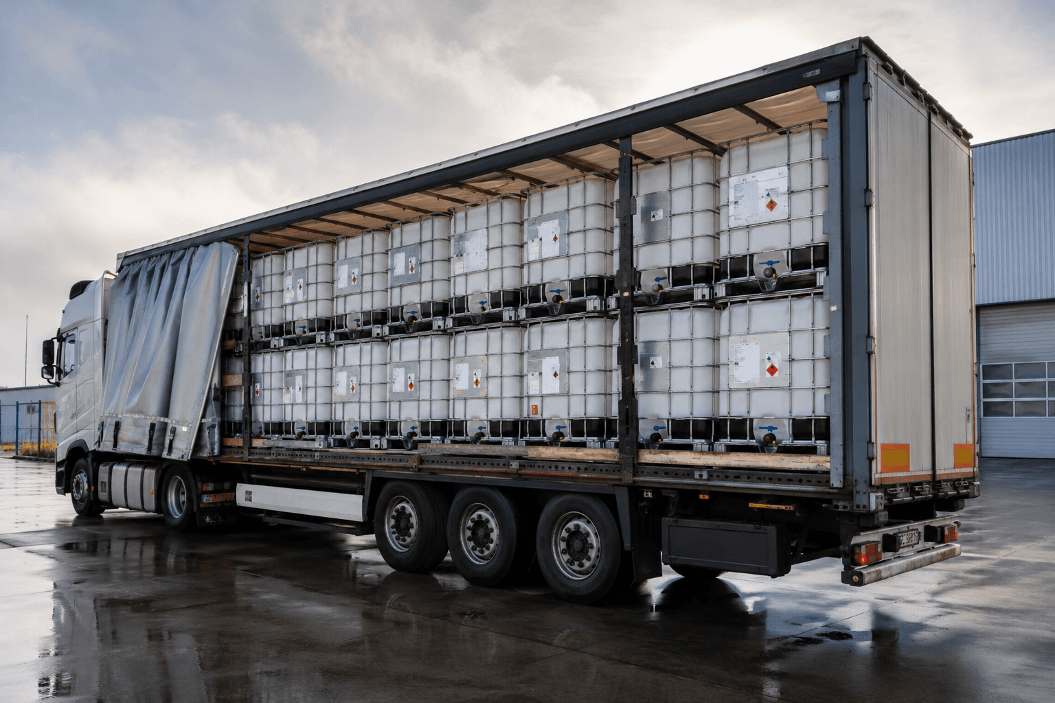 Truck loaded with IBC totes for delivery across Oklahoma